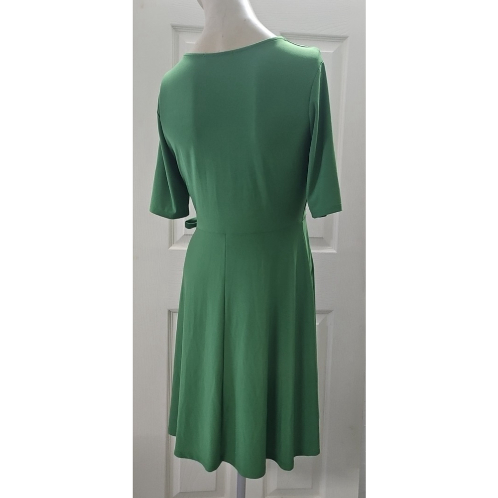 GILLI Faux Wrap V Neck Green Office Career Midi Dress Womens Size M - Picture 2 of 10